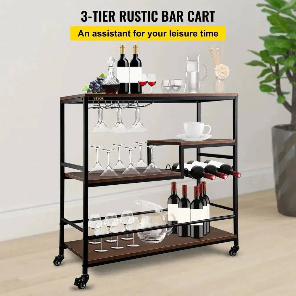 Rustic Oak & Iron Bar Cart