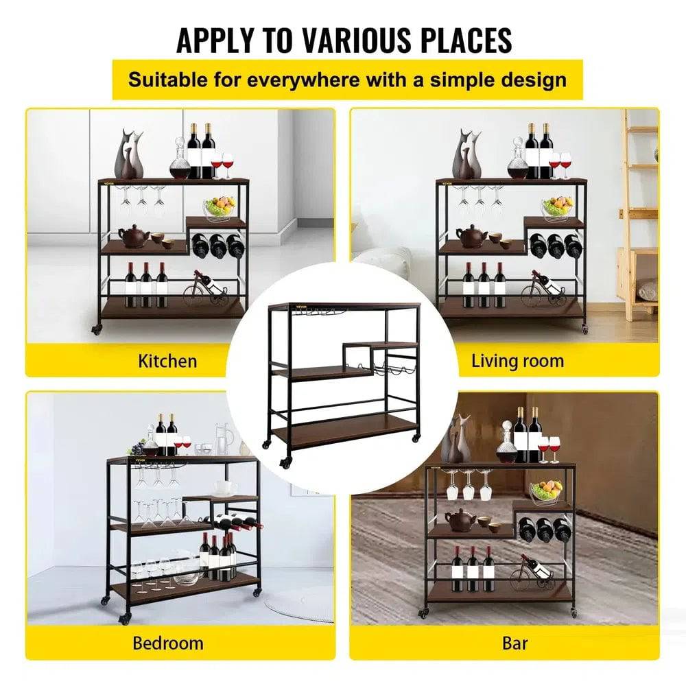 Rustic Oak & Iron Bar Cart