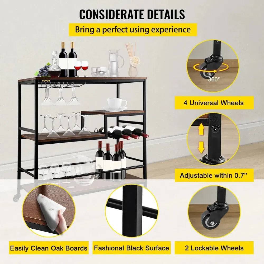 Rustic Oak & Iron Bar Cart