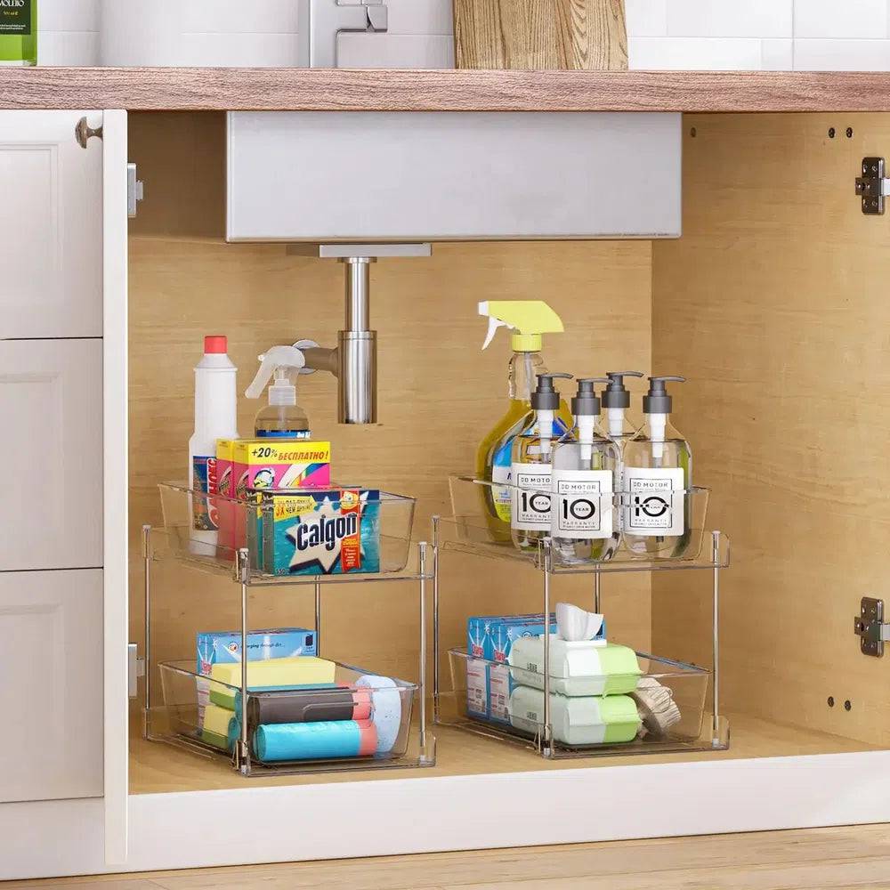 Sliding Two-Tier Under Sink Storage Rack