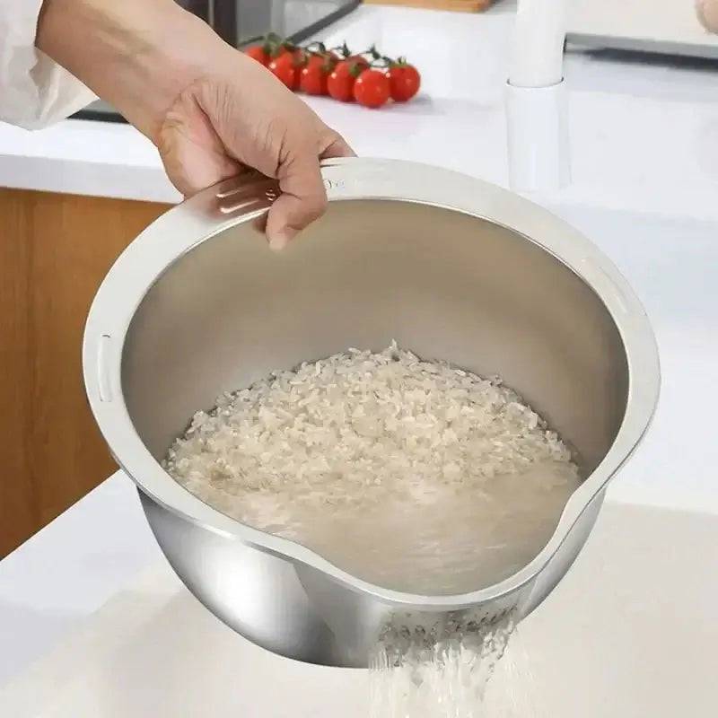 Stainless Steel Rice Washer Strainer Bowl