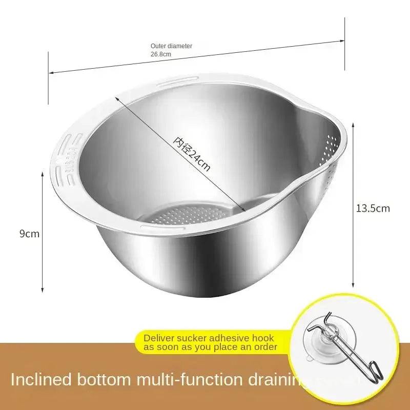 Stainless Steel Rice Washer Strainer Bowl