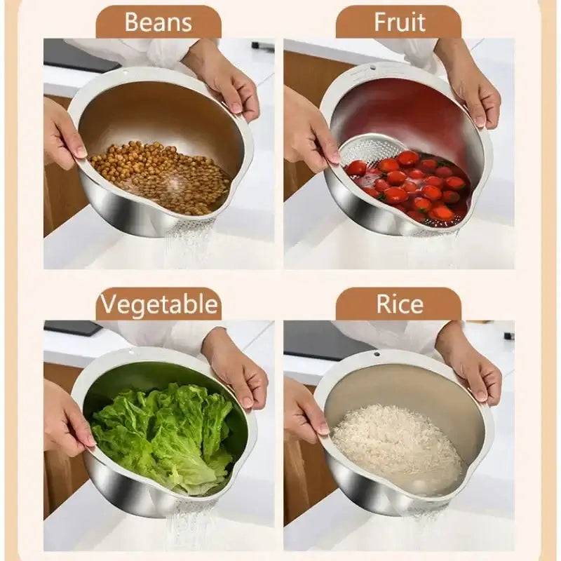 Stainless Steel Rice Washer Strainer Bowl