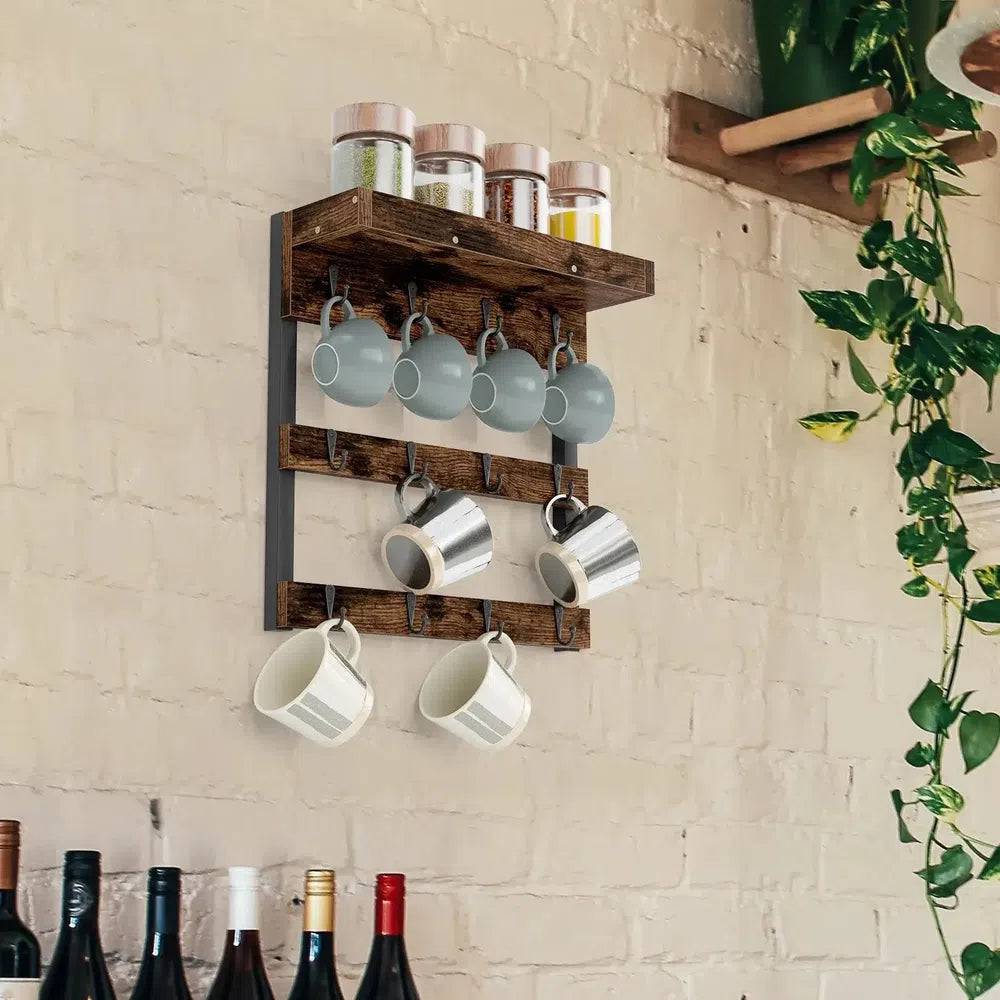 Wall Mounted Coffee Mug Holder with Shelf