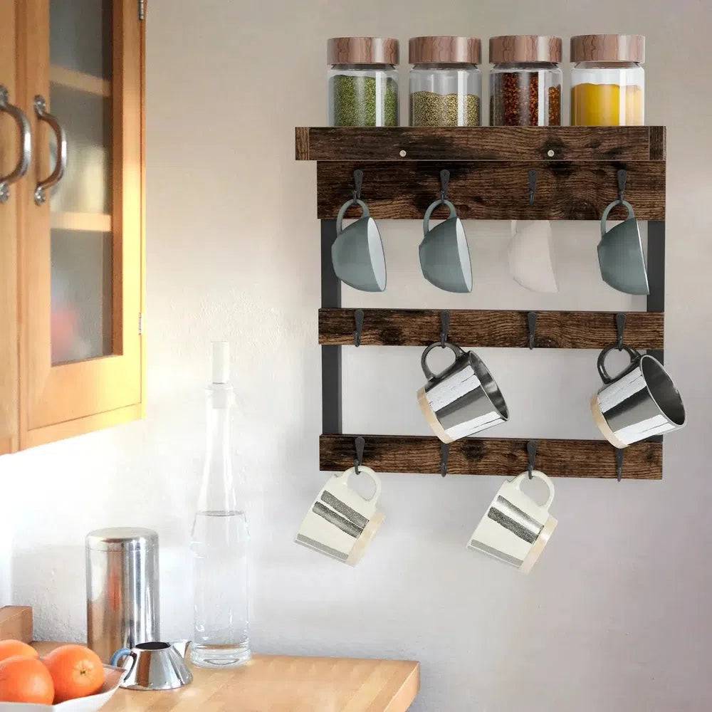 Wall Mounted Coffee Mug Holder with Shelf