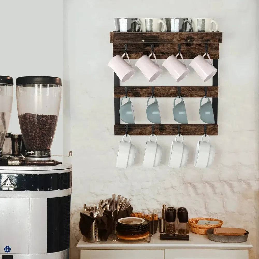 Wall Mounted Coffee Mug Holder with Shelf