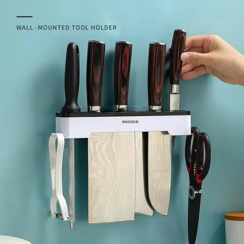 Wall-Mounted Kitchen Knife Holder & Multi-Functional Storage Rack