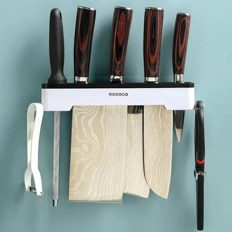 Wall-Mounted Kitchen Knife Holder & Multi-Functional Storage Rack