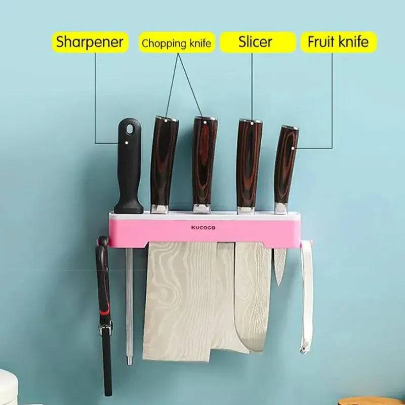 Wall-Mounted Kitchen Knife Holder & Multi-Functional Storage Rack