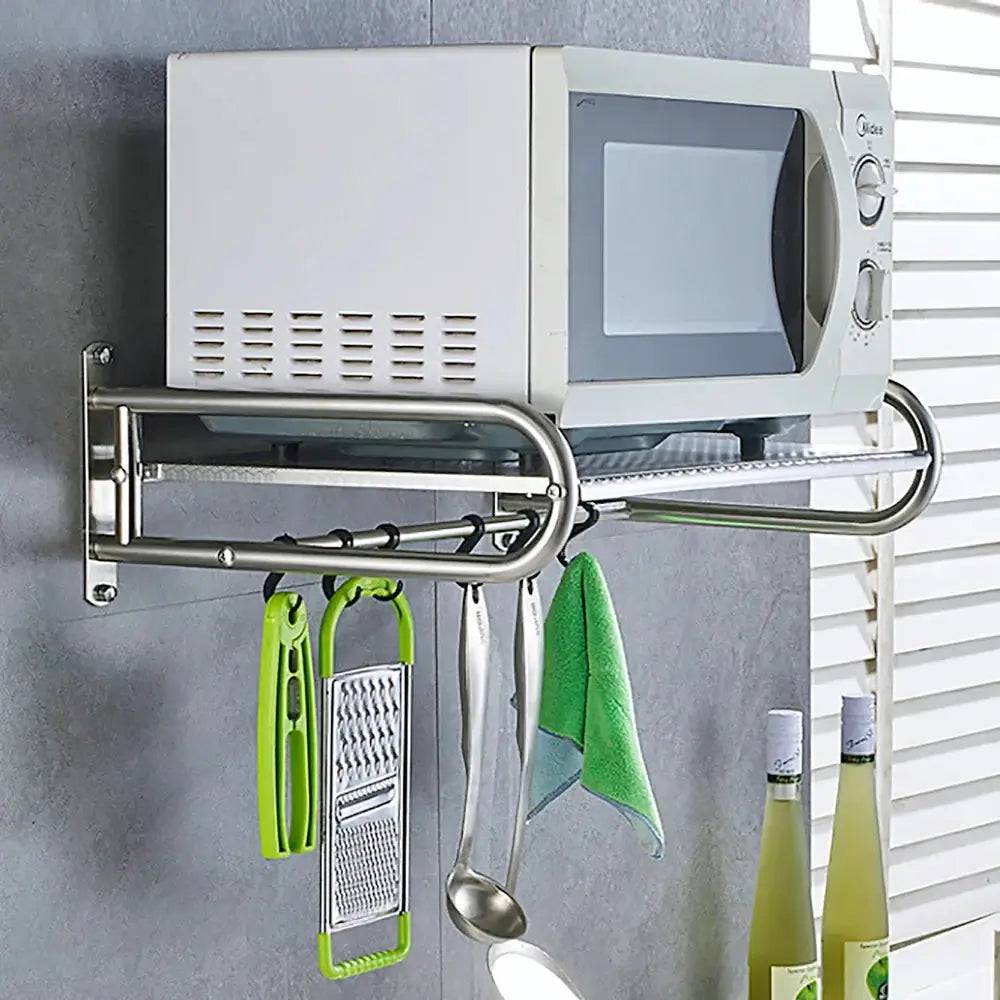 Wall-Mounted Microwave Oven Shelf with Hooks