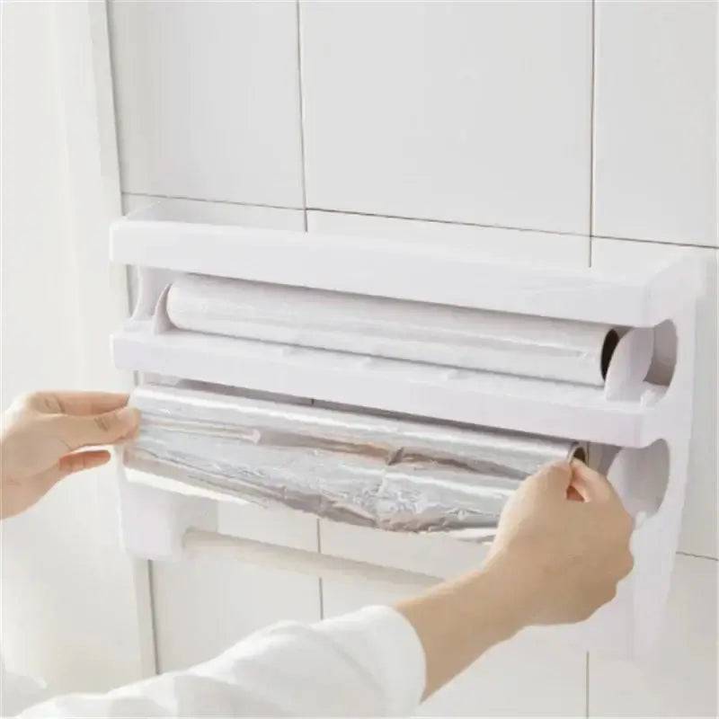 4-in-1 Wall-Mounted Cling Film Cutter & Paper Towel Holder