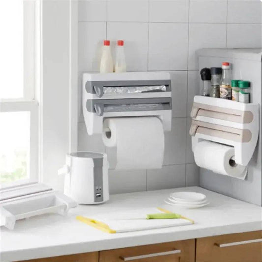 4-in-1 Wall-Mounted Cling Film Cutter & Paper Towel Holder