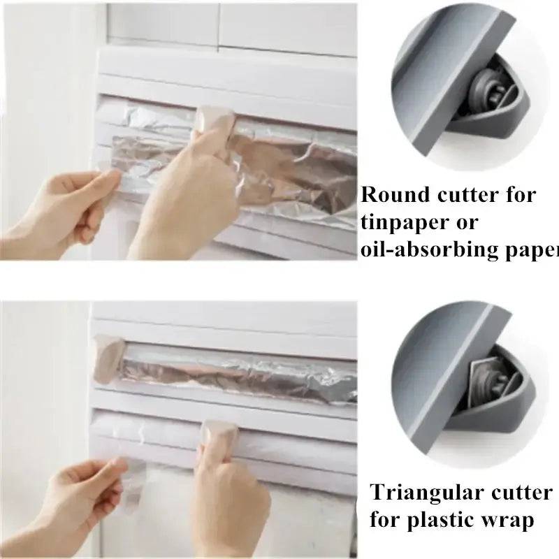 4-in-1 Wall-Mounted Cling Film Cutter & Paper Towel Holder