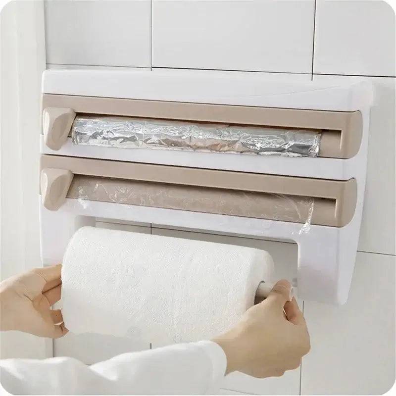 4-in-1 Wall-Mounted Cling Film Cutter & Paper Towel Holder