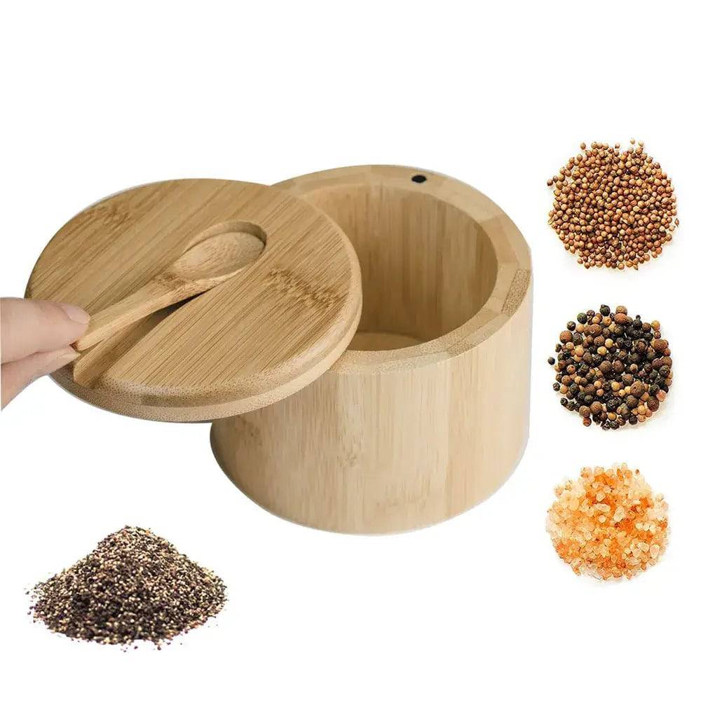 Bamboo Salt Container with Swivel Magnetic Lid and Spoon
