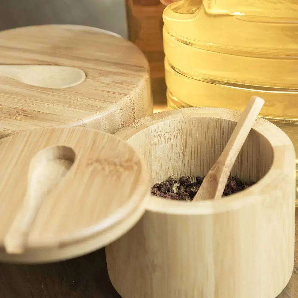Bamboo Salt Container with Swivel Magnetic Lid and Spoon