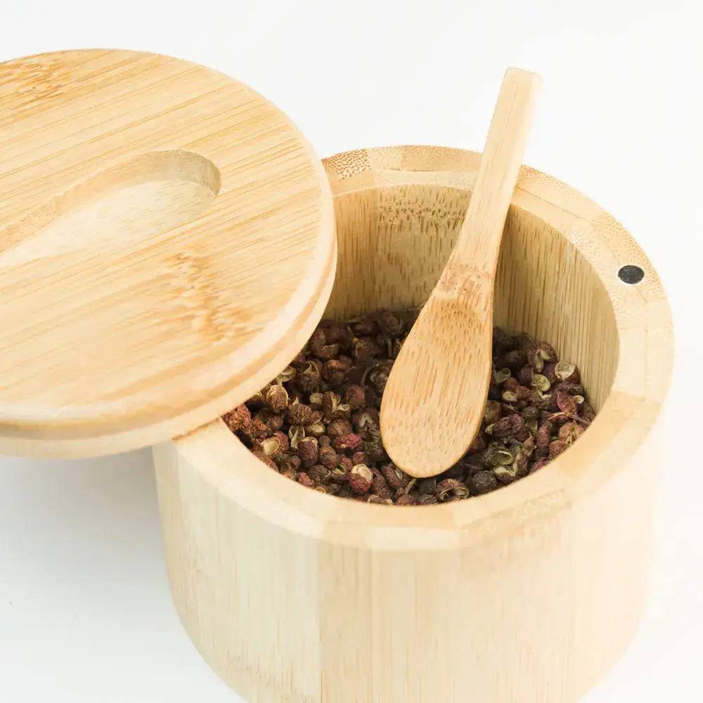 Bamboo Salt Container with Swivel Magnetic Lid and Spoon