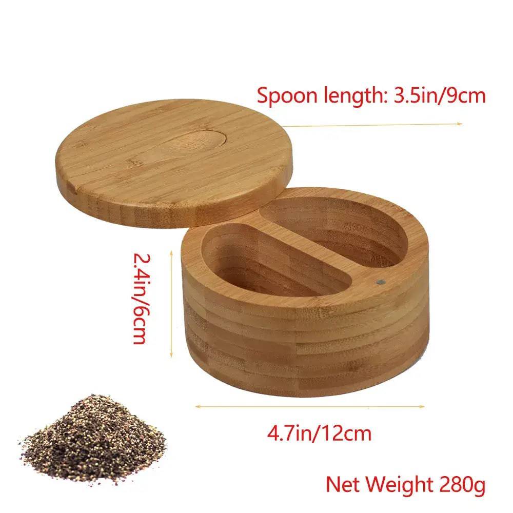 Bamboo Salt Container with Swivel Magnetic Lid and Spoon