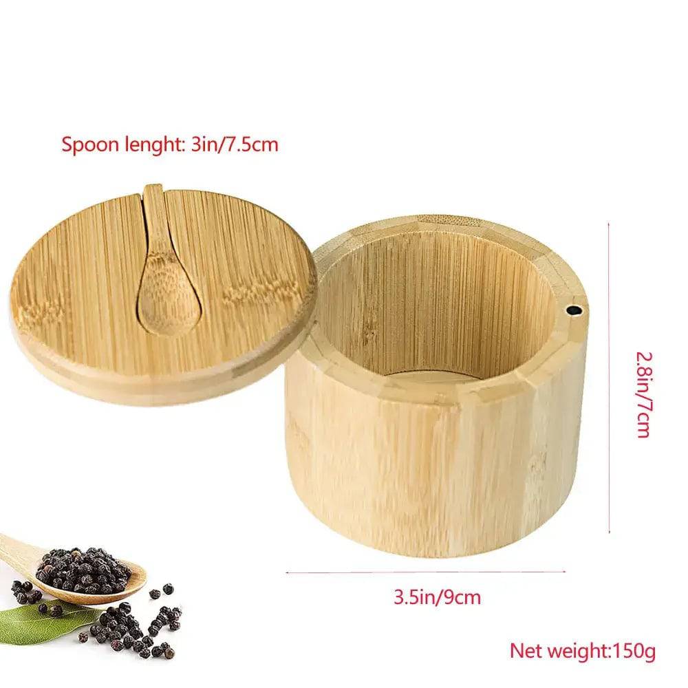 Bamboo Salt Container with Swivel Magnetic Lid and Spoon
