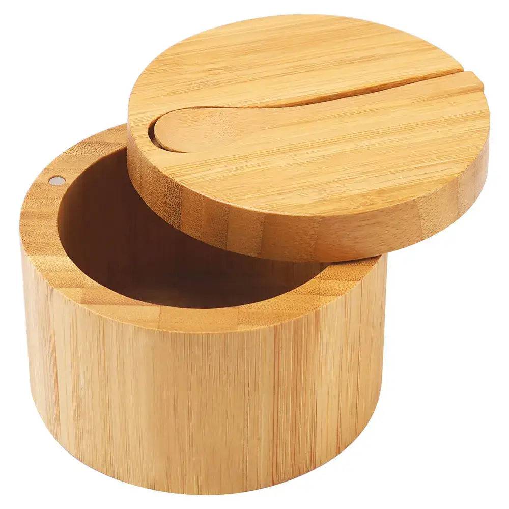 Bamboo Salt Container with Swivel Magnetic Lid and Spoon