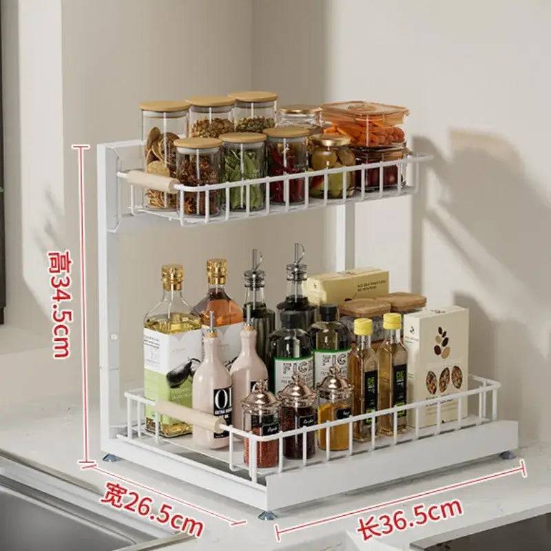 2-Tier Slide-Out Kitchen Storage Rack and Spice Organiser