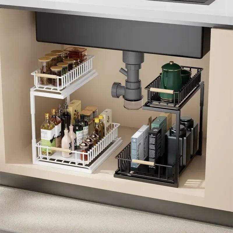 2-Tier Slide-Out Kitchen Storage Rack and Spice Organiser