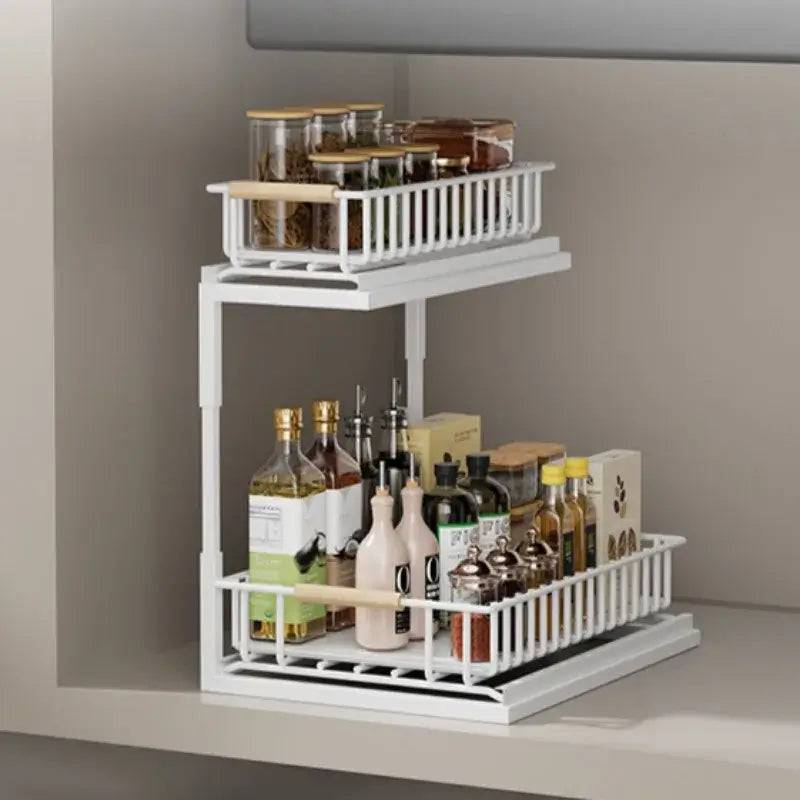 2-Tier Slide-Out Kitchen Storage Rack and Spice Organiser