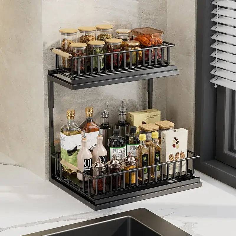 2-Tier Slide-Out Kitchen Storage Rack and Spice Organiser