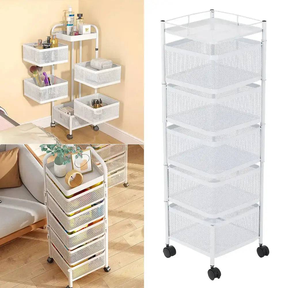 5-Layer Rotatable Kitchen Shelves with Wheels