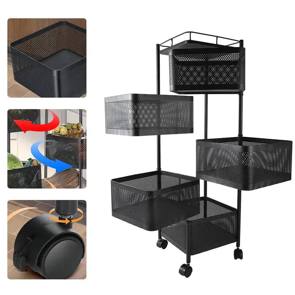 5-Layer Rotatable Kitchen Shelves with Wheels