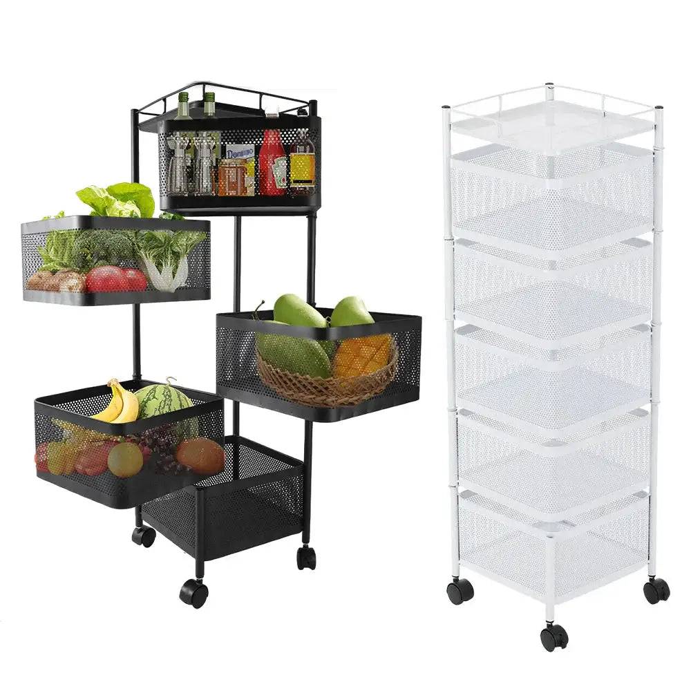 5-Layer Rotatable Kitchen Shelves with Wheels