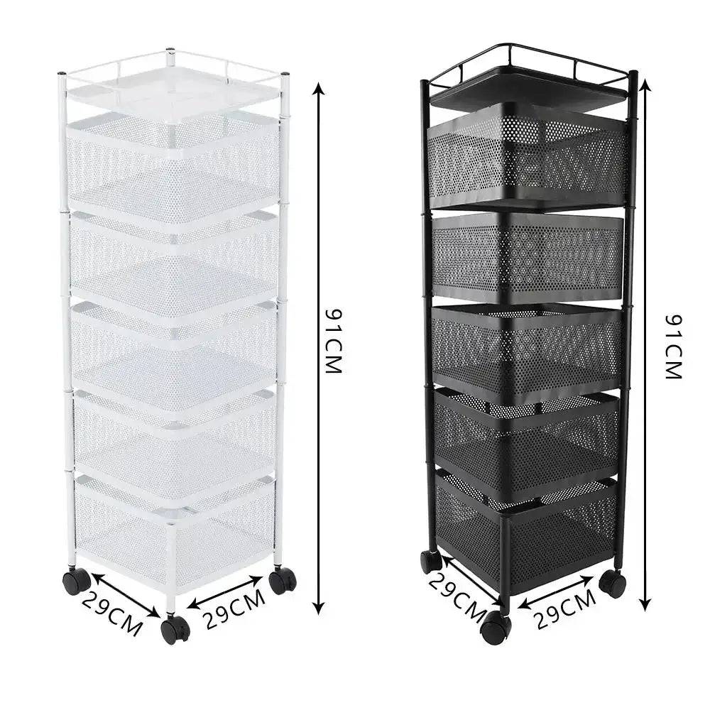 5-Layer Rotatable Kitchen Shelves with Wheels