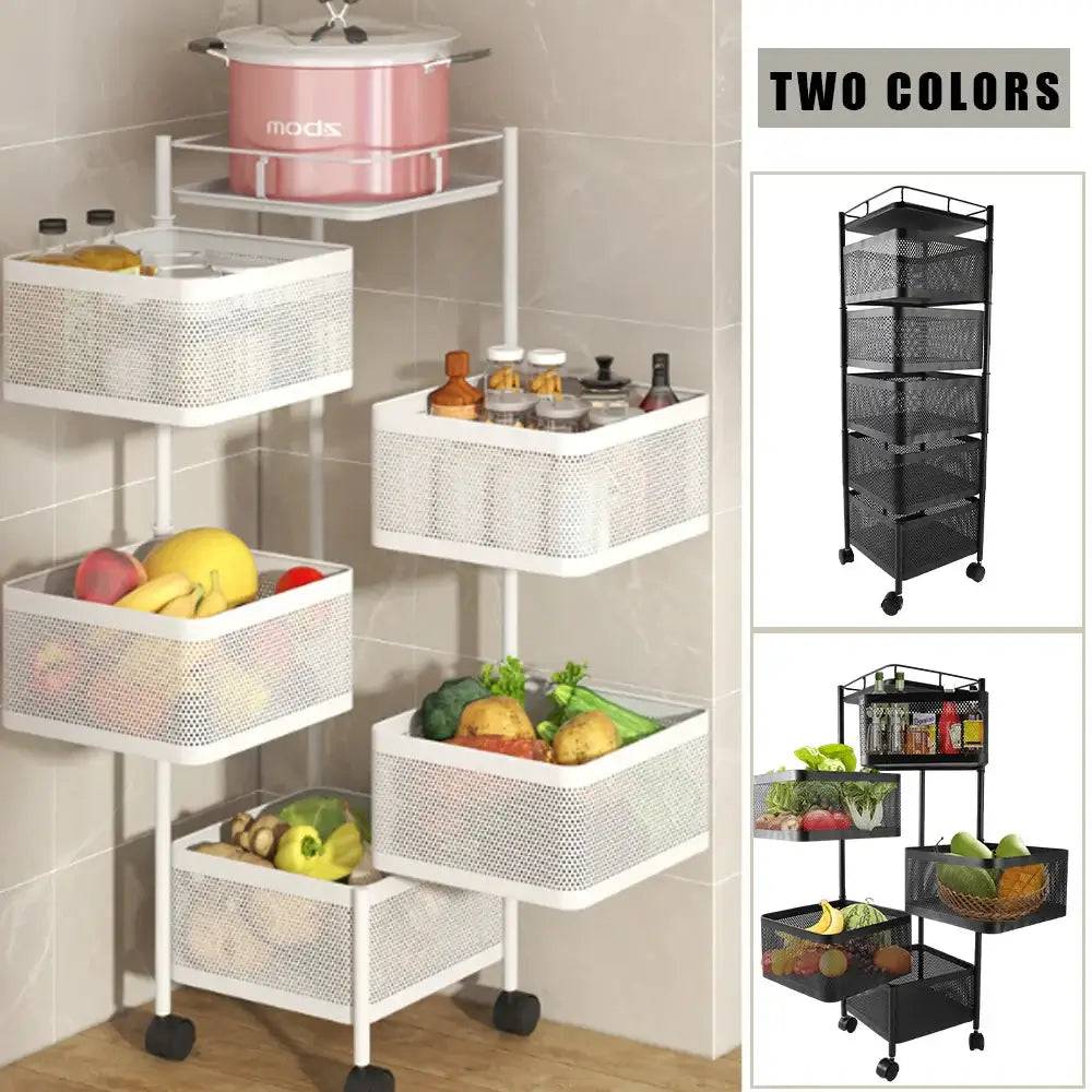 5-Layer Rotatable Kitchen Shelves with Wheels