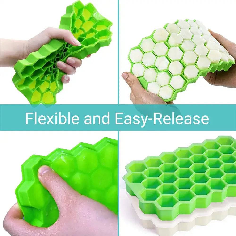 Honeycomb Silicone Ice Cube Mould with Lid Reusable Food-Grade Ice Maker