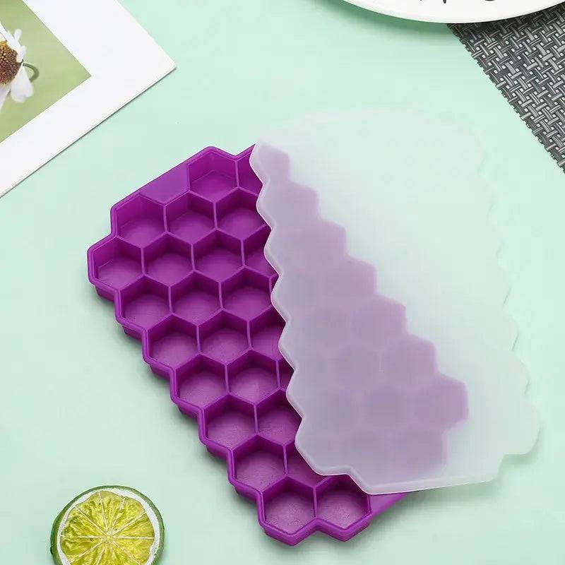 Honeycomb Silicone Ice Cube Mould with Lid Reusable Food-Grade Ice Maker