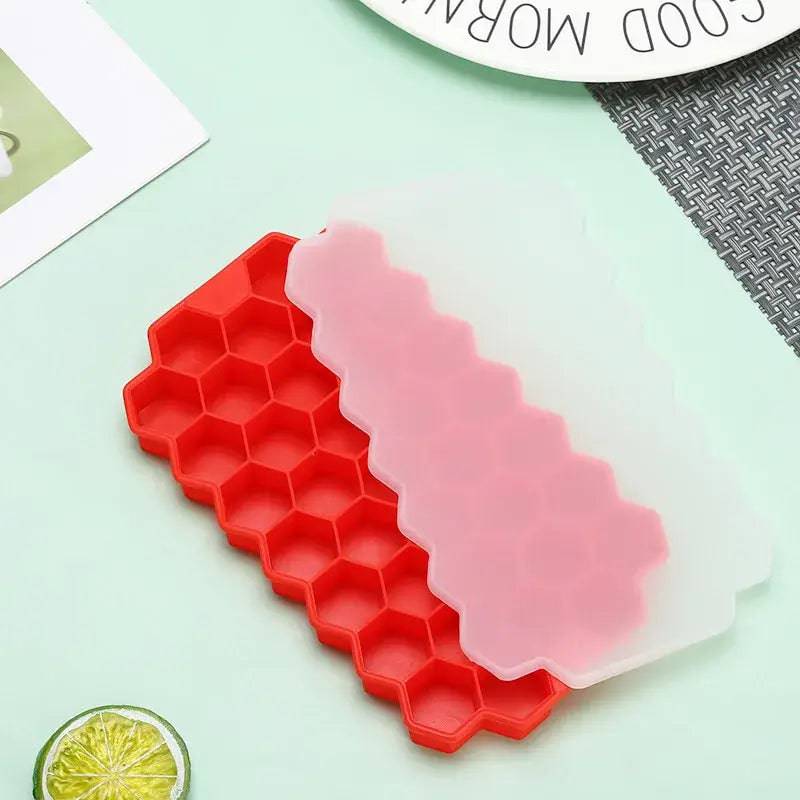 Honeycomb Silicone Ice Cube Mould with Lid Reusable Food-Grade Ice Maker