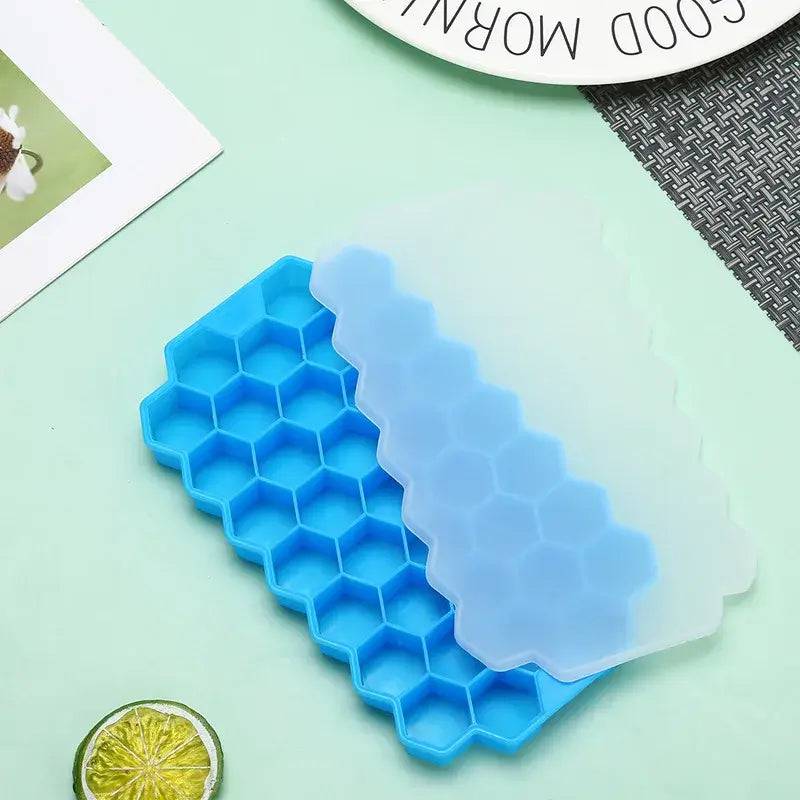 Honeycomb Silicone Ice Cube Mould with Lid Reusable Food-Grade Ice Maker
