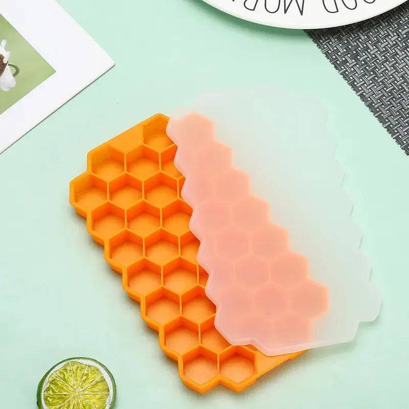 Honeycomb Silicone Ice Cube Mould with Lid Reusable Food-Grade Ice Maker