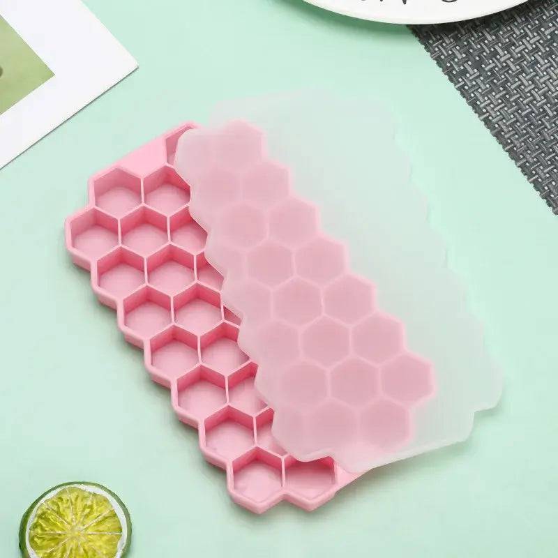 Honeycomb Silicone Ice Cube Mould with Lid Reusable Food-Grade Ice Maker