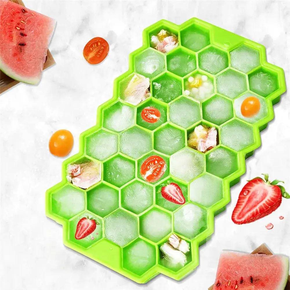 Honeycomb Silicone Ice Cube Mould with Lid Reusable Food-Grade Ice Maker