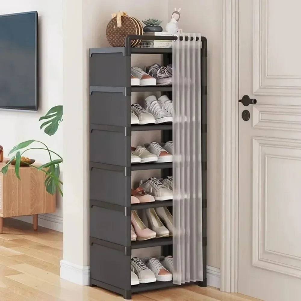 Multi-Layer Shoe Rack with Door Curtains