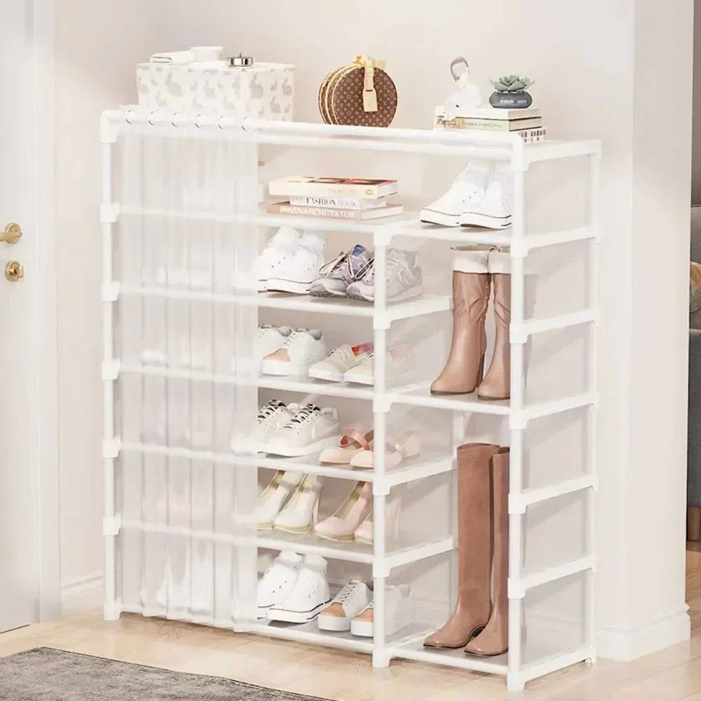 Multi-Layer Shoe Rack with Door Curtains