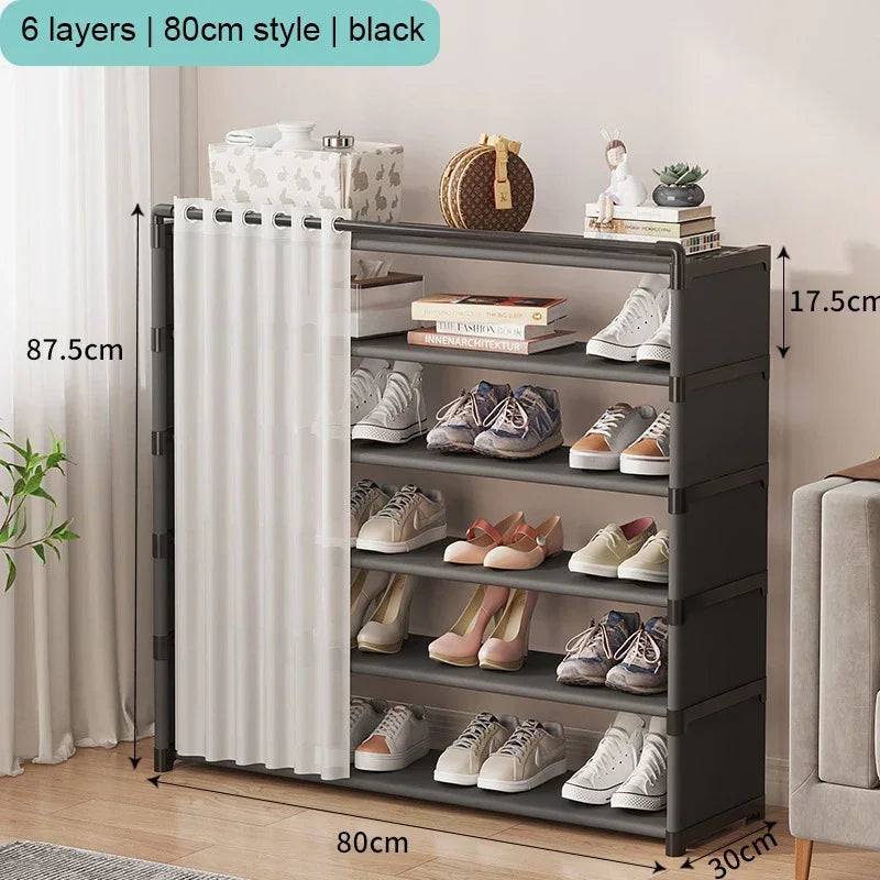Multi-Layer Shoe Rack with Door Curtains