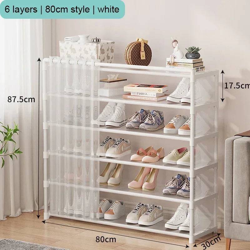 Multi-Layer Shoe Rack with Door Curtains