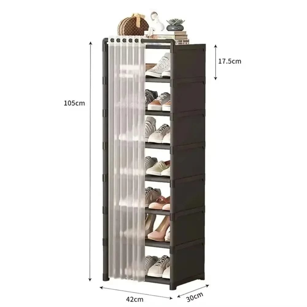 Multi-Layer Shoe Rack with Door Curtains
