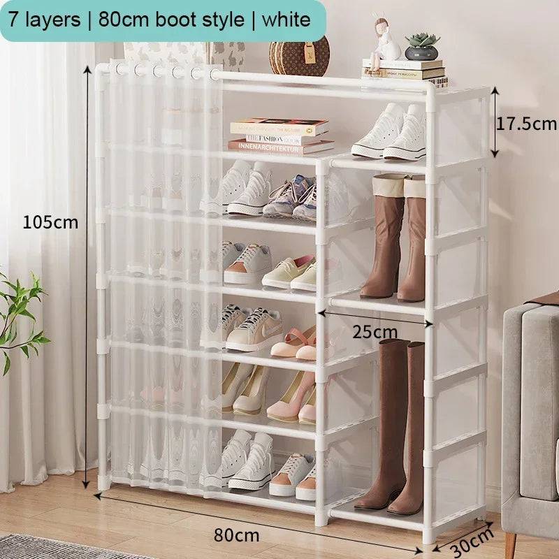 Multi-Layer Shoe Rack with Door Curtains