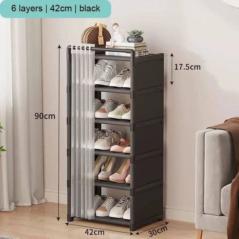 Multi-Layer Shoe Rack with Door Curtains