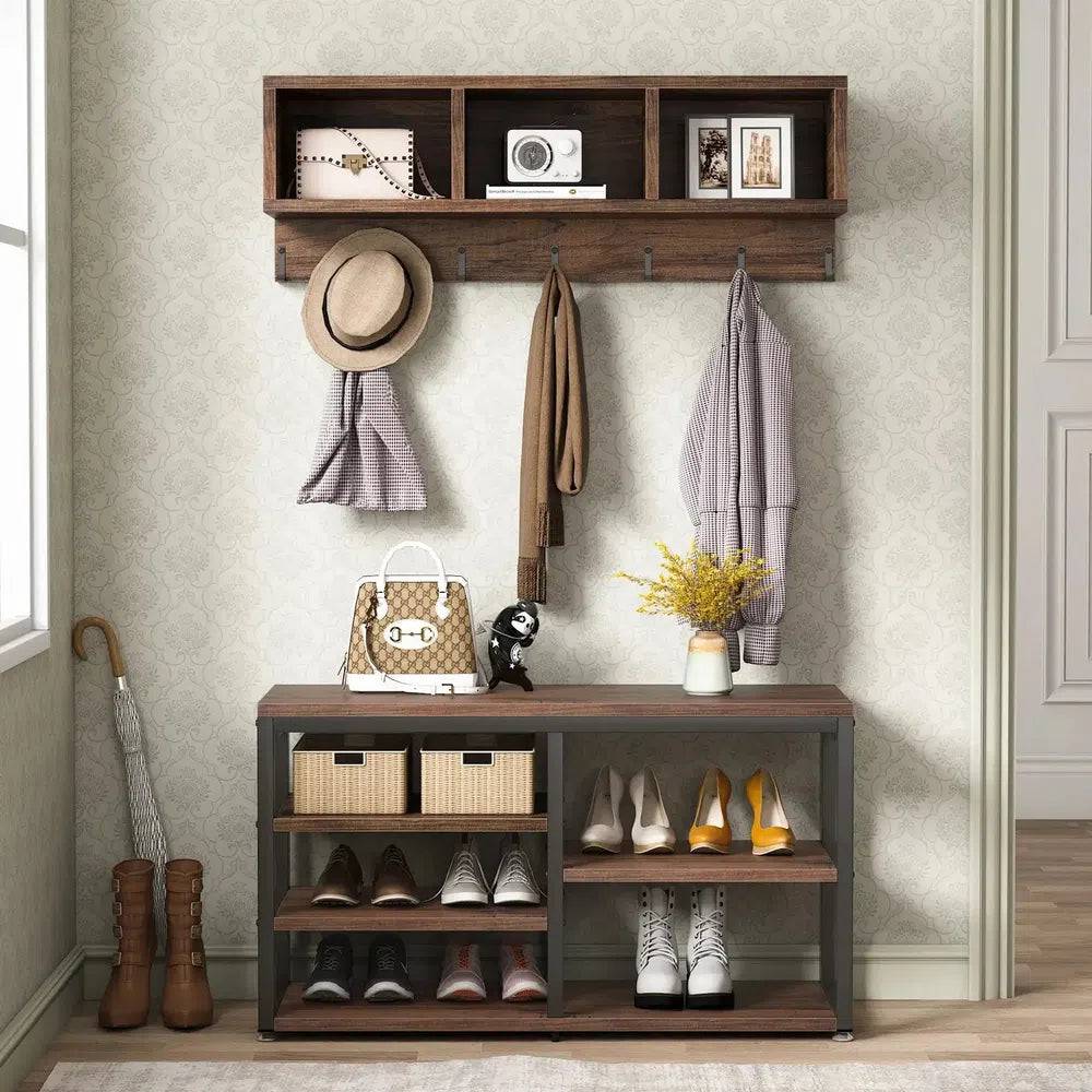 Vintage Wooden Coat Rack with 7 Hooks