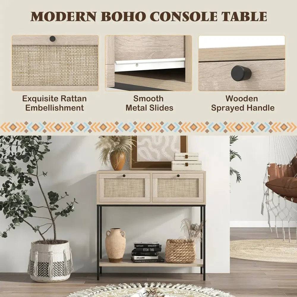 2-Tier Console Table with Boho Style