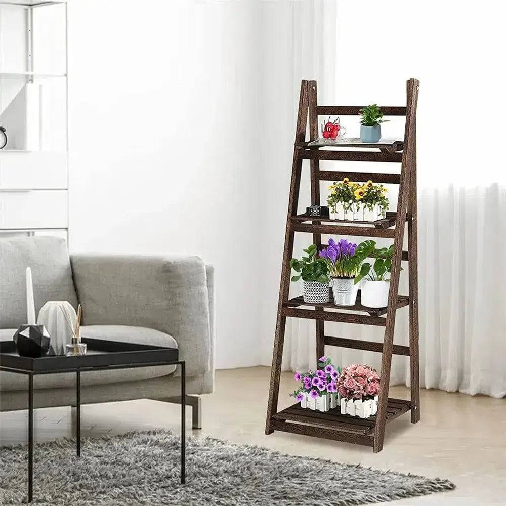 4-Tier Foldable Wooden Ladder Shelf